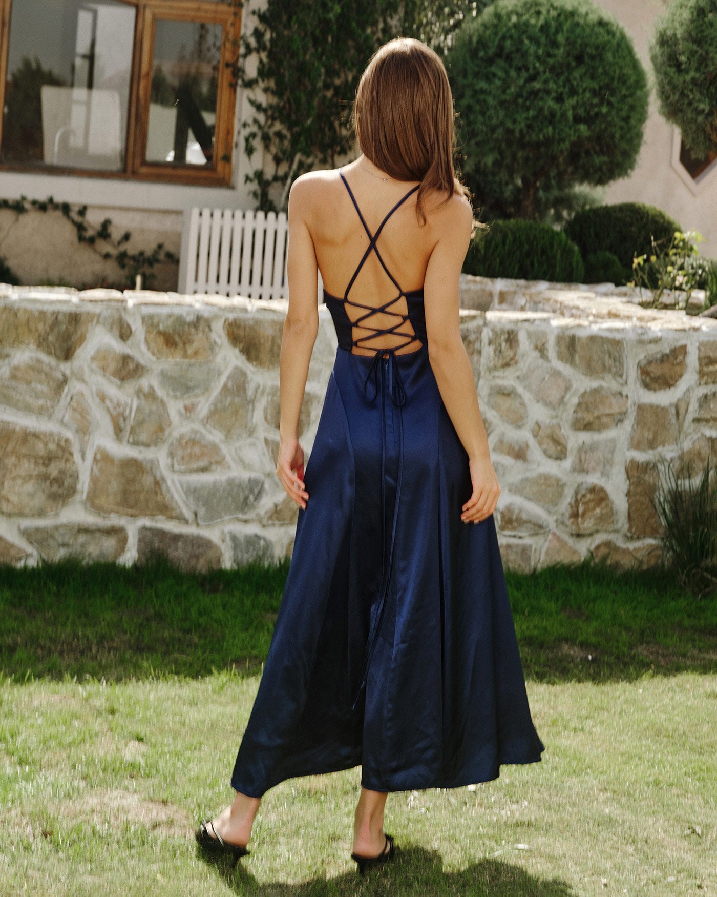 Navy Satin Maxi Slip Dress