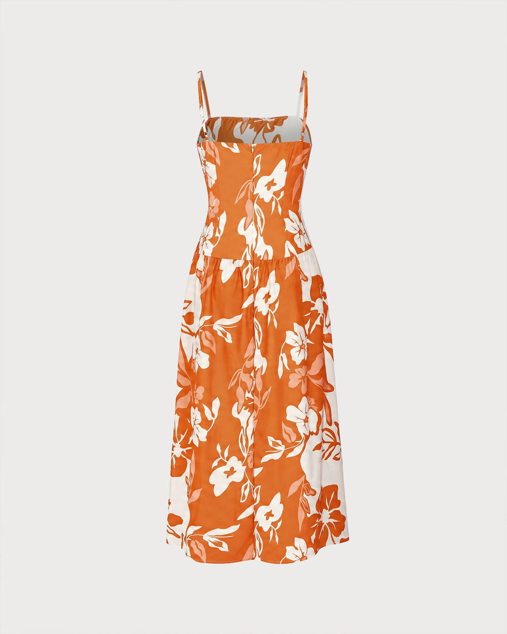 Maxi Dress with A-Line Silhouette and Orange Floral Print