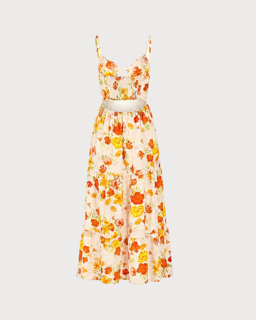 Floral Yellow Shirred Maxi Slip Dress