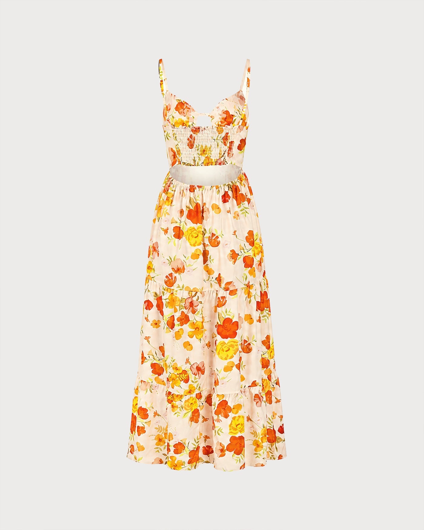 Floral Yellow Shirred Maxi Slip Dress