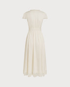 Apricot Lace Maxi Dress with V-Neck