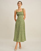 Maxi Dress with Green Floral Lace Design