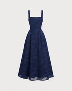 Navy Jacquard Maxi Dress with Slip Design