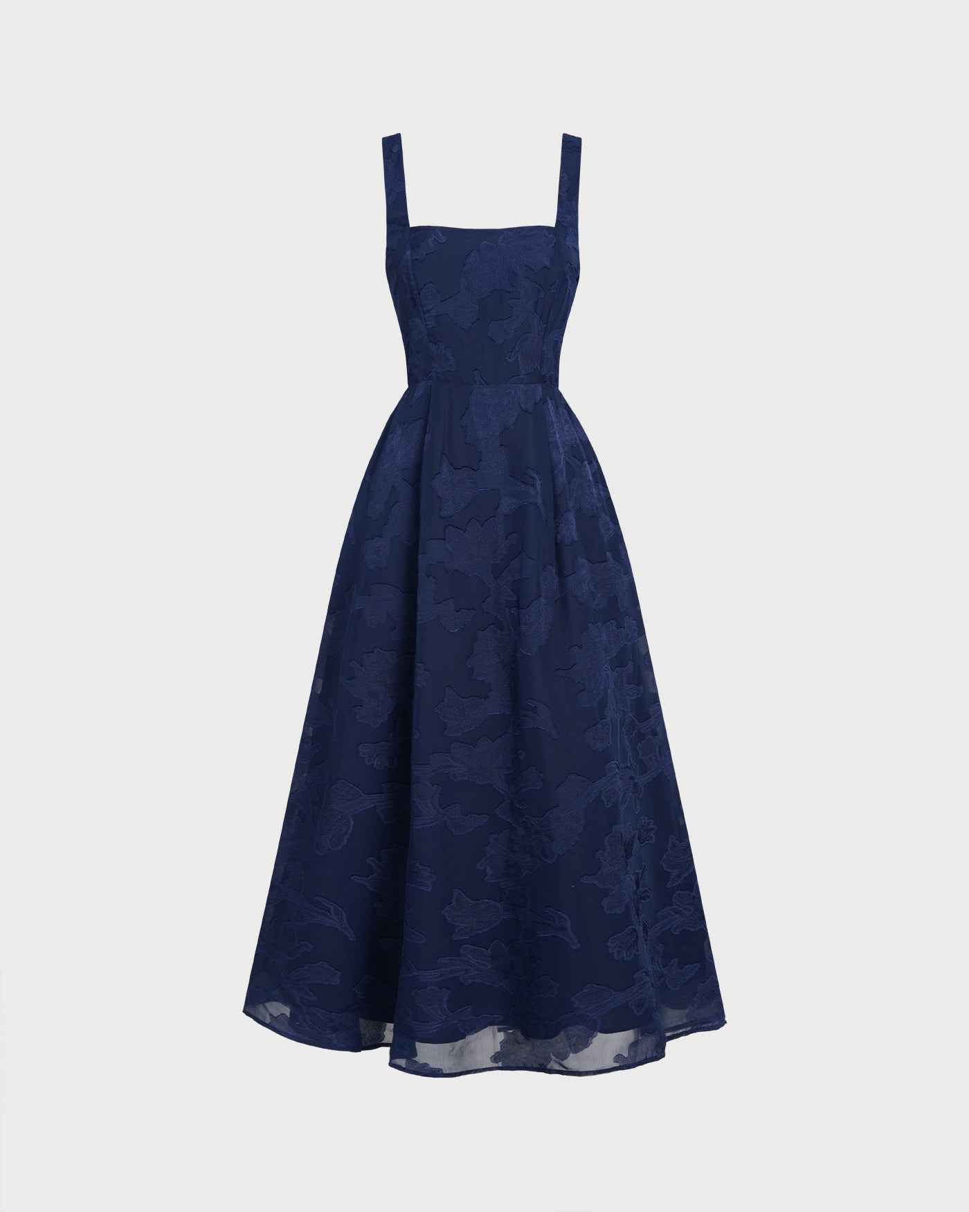 Navy Jacquard Maxi Dress with Slip Design