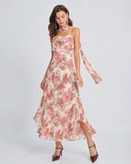 Floral Pink Chiffon Maxi Dress with Slip Design