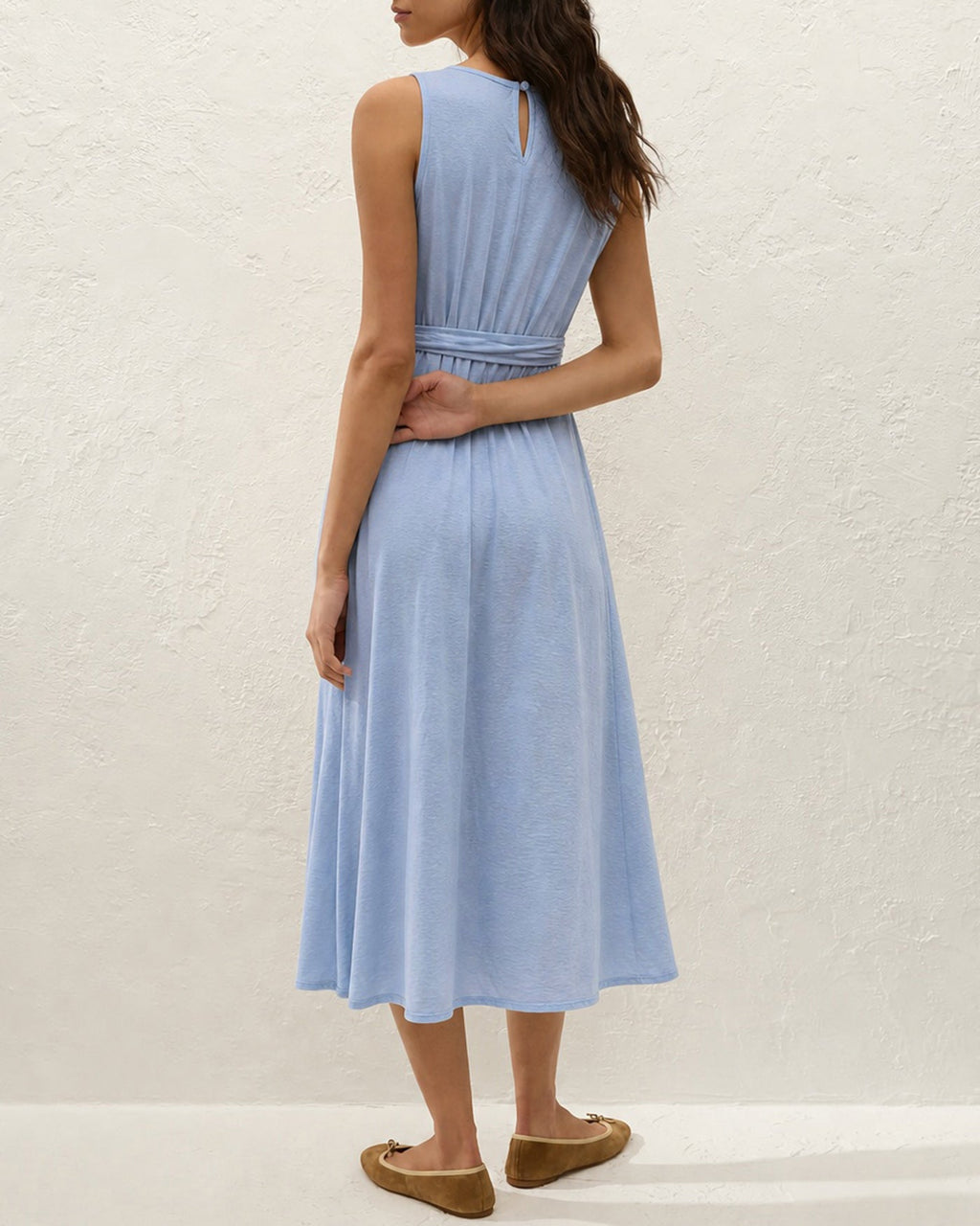 Blue Sleeveless Maxi Dress with Round Neck Tunic Style