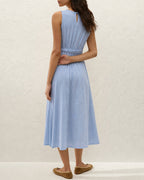 Blue Sleeveless Maxi Dress with Round Neck Tunic Style