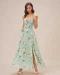 Floral Maxi Dress with Green Cowl Neck