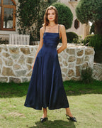 Navy Satin Maxi Slip Dress
