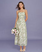 Light Green Floral Cross-Back Maxi Dress