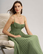 Flowy Maxi Dress with Sweetheart Neckline in Green