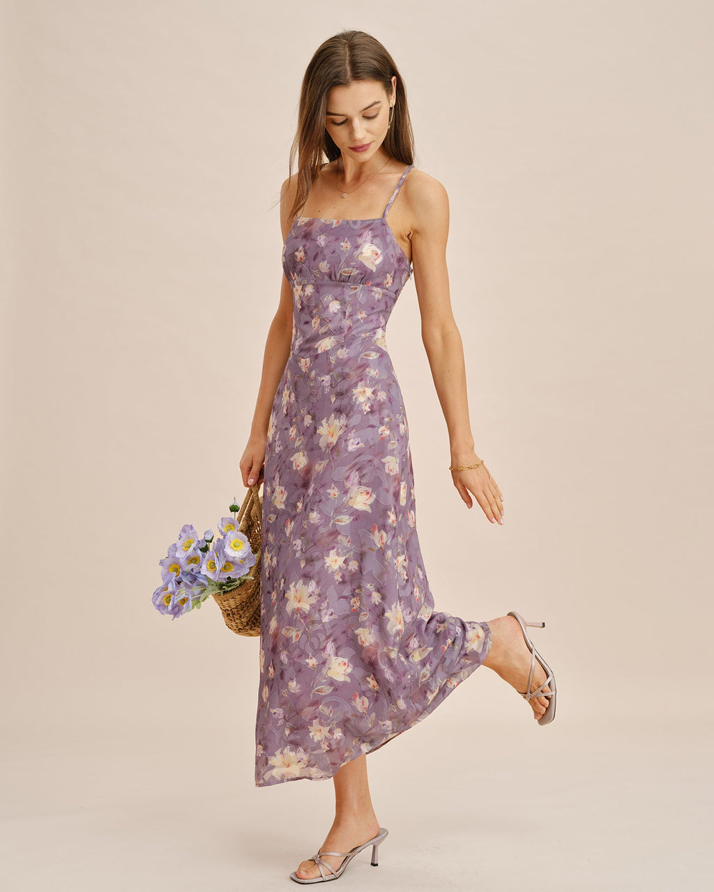 Jacquard Slip Maxi Dress in Purple X Cross Design
