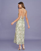 Light Green Floral Cross-Back Maxi Dress