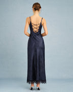Navy Jacquard Lace Maxi Slip Dress