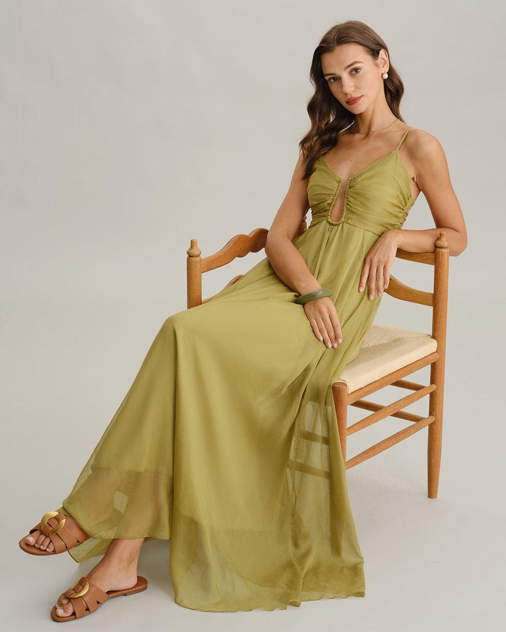 Emerald Ruched Maxi Slip Dress