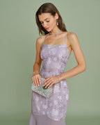 Jacquard Maxi Dress with Purple Sequin Detail