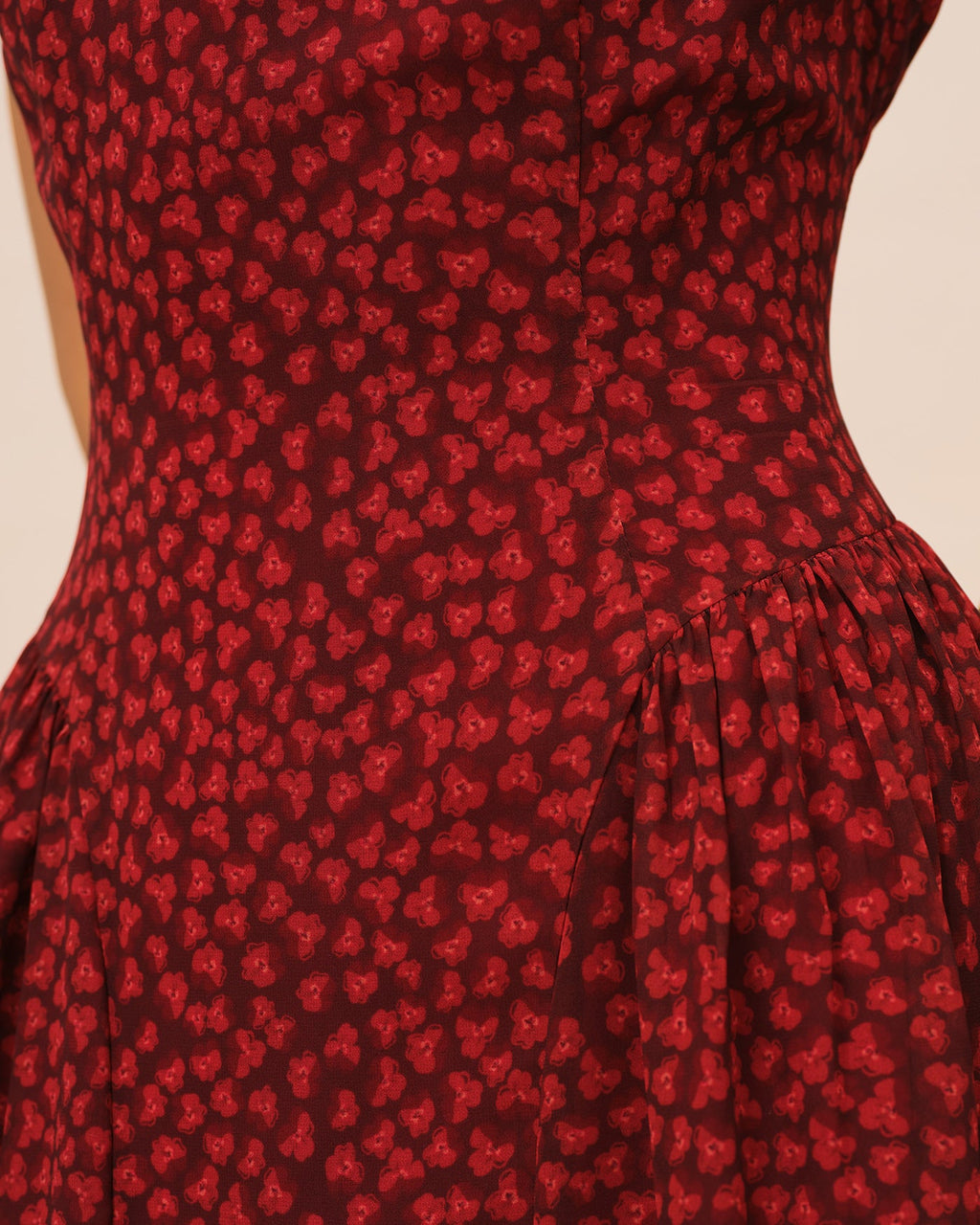 Floral Maxi Dress with Red Cap Sleeves
