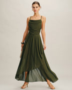 Emerald Chiffon A-Line Maxi Slip Dress