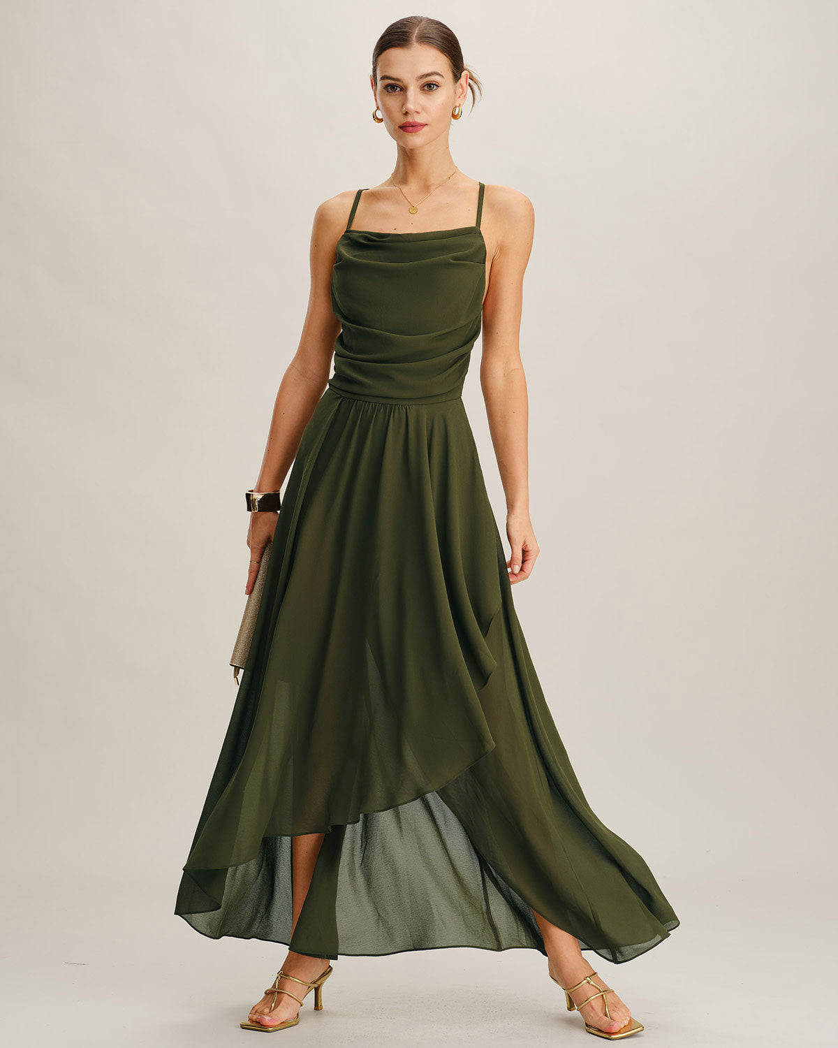 Emerald Chiffon A-Line Maxi Slip Dress