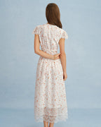 Floral Lace Maxi Dress in Off-White with V-Neck Design