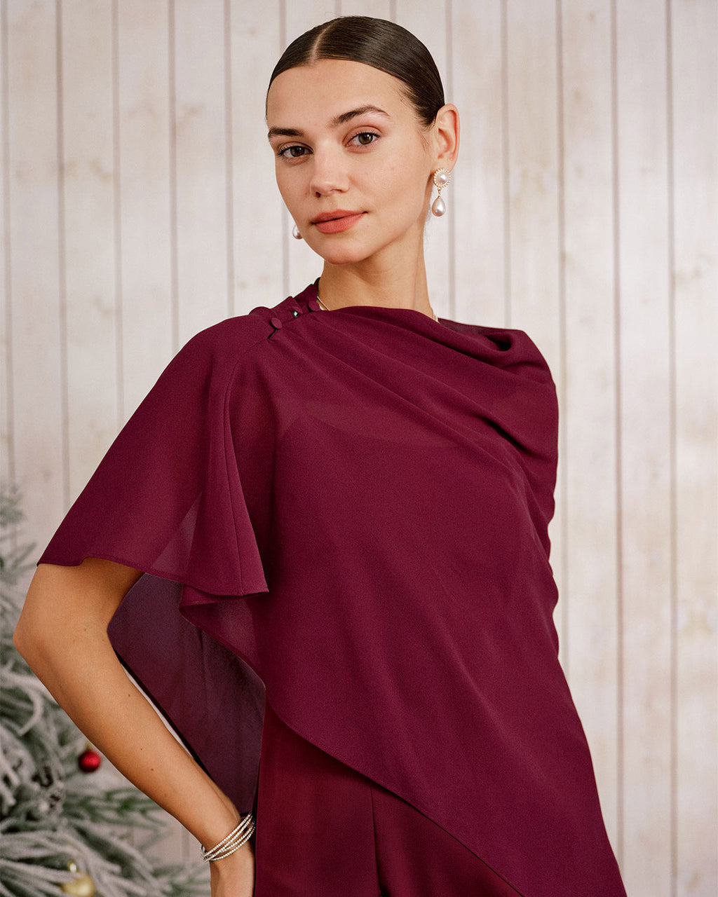 Maxi Dress in Wine Red with Shawl