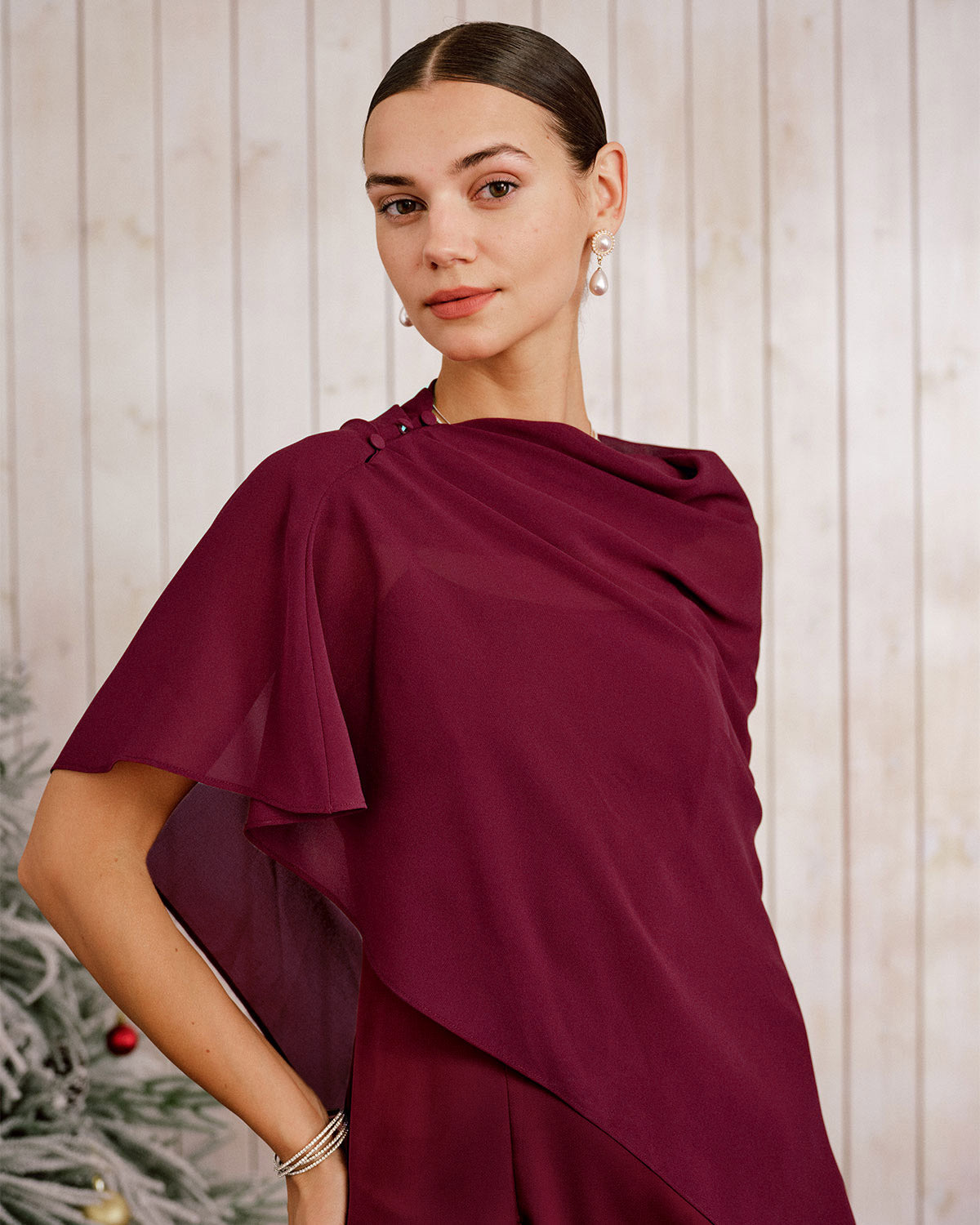 Maxi Dress in Wine Red with Shawl