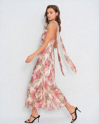 Floral Pink Chiffon Maxi Dress with Slip Design