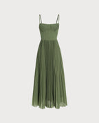 Flowy Maxi Dress with Sweetheart Neckline in Green
