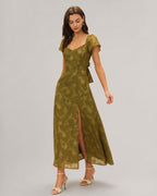 Emerald Sweetheart Neck Jacquard Maxi Gown