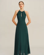 Emerald Chiffon Maxi Dress with Side Slit