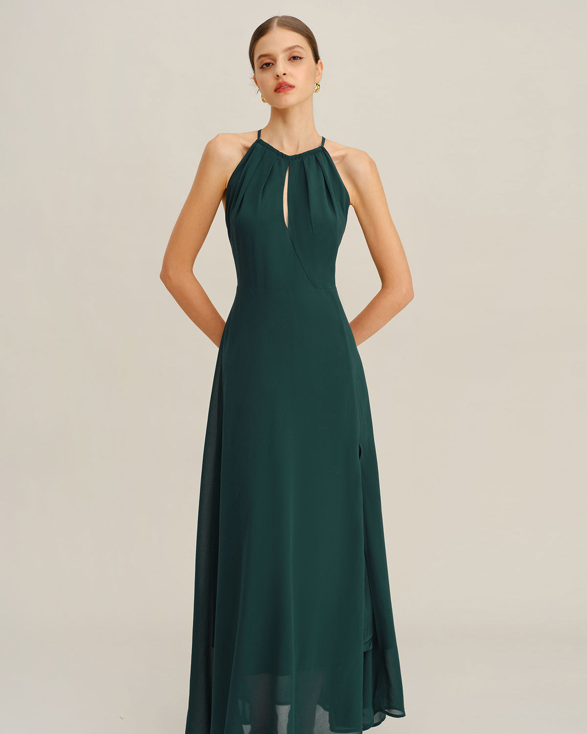 Emerald Chiffon Maxi Dress with Side Slit