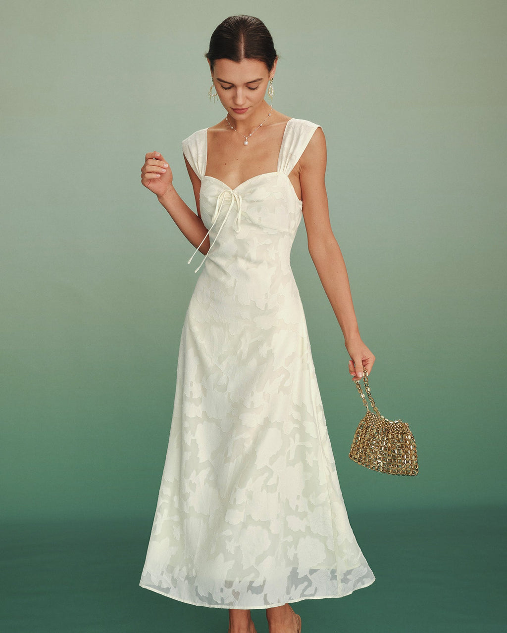 Apricot Jacquard A-Line Maxi Dress