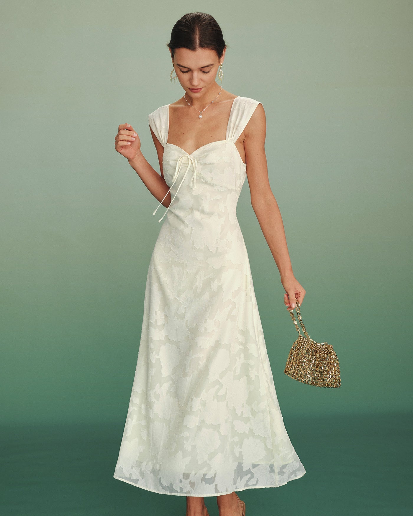 Apricot Jacquard A-Line Maxi Dress