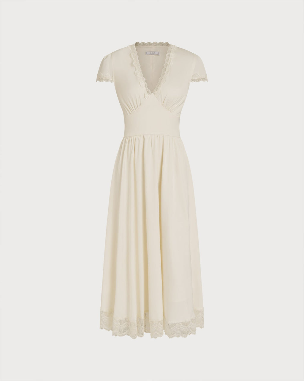 Apricot Lace Maxi Dress with V-Neck
