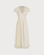 Apricot Lace Maxi Dress with V-Neck