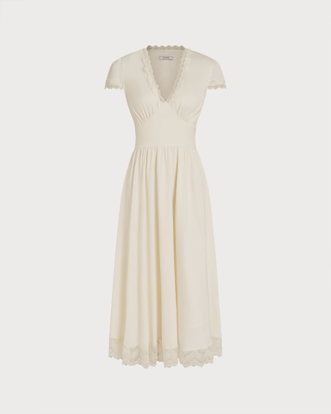 Apricot Lace Maxi Dress with V-Neck