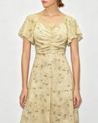 Floral Maxi Dress with V-Neck and Ruched Details in Yellow