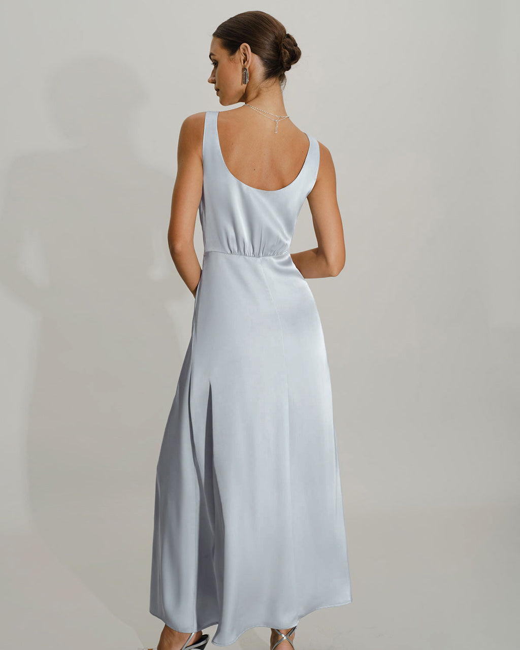 Sleeveless Maxi Dress in Grey A-Line Style