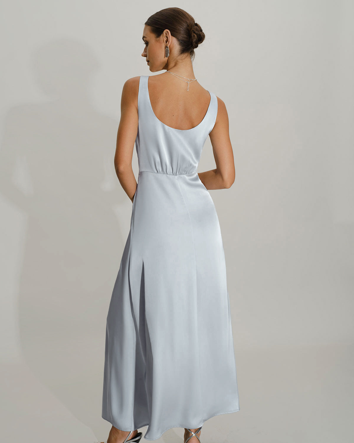 Sleeveless Maxi Dress in Grey A-Line Style