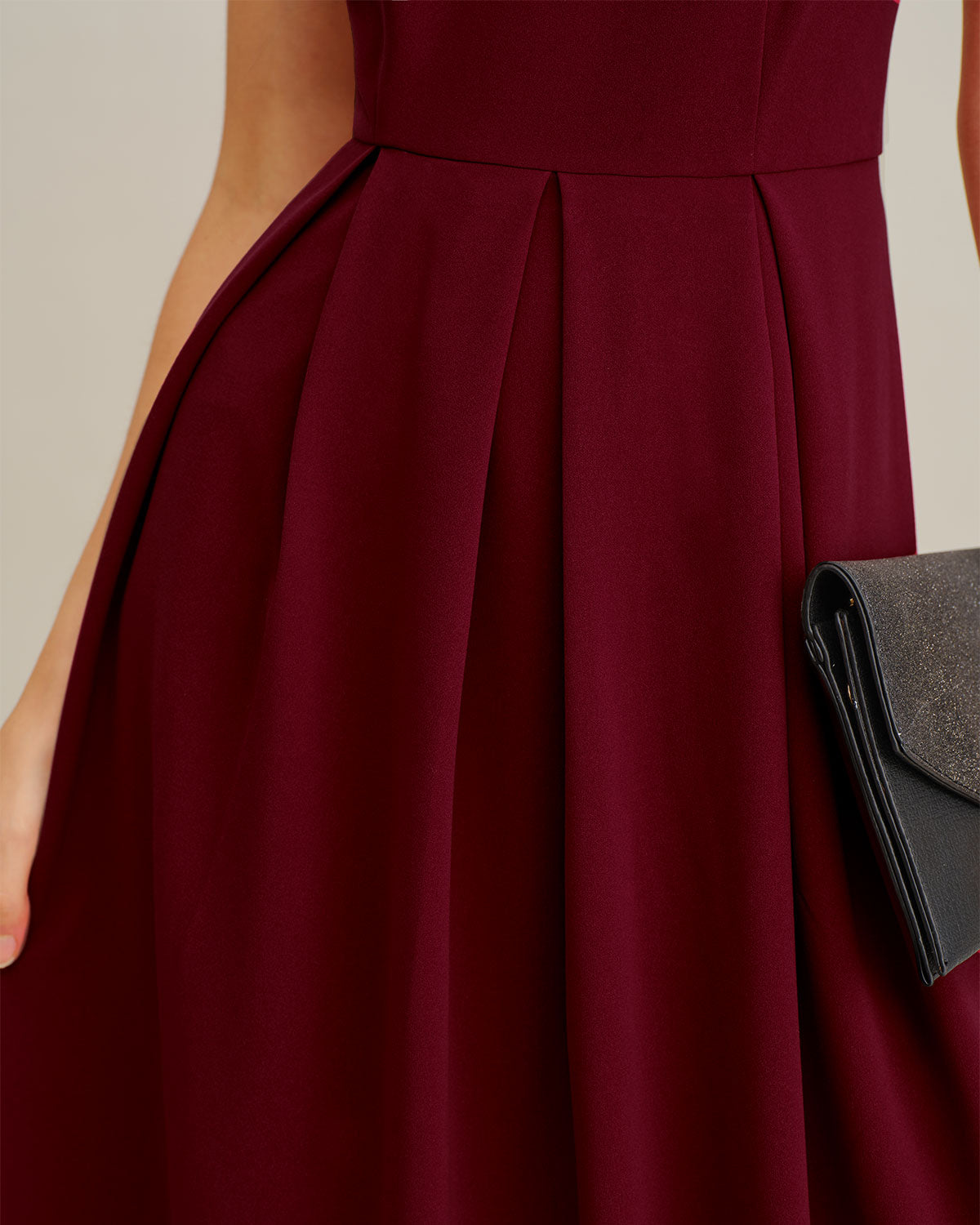 Pleated Maxi Dress in Wine Red