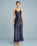 Navy Jacquard Lace Maxi Slip Dress