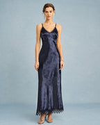 Navy Jacquard Lace Maxi Slip Dress