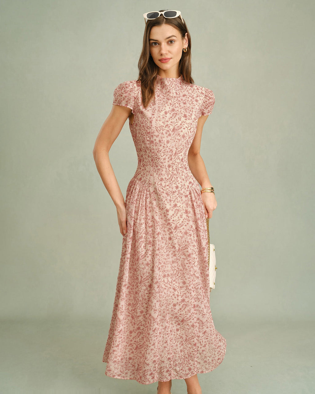 Floral Maxi Dress with Pink Mock Neck