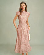 Floral Maxi Dress with Pink Mock Neck