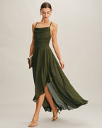 Emerald Chiffon A-Line Maxi Slip Dress
