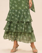 Floral Maxi Dress with Ruffled V-Neck in Green