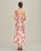 Floral Pink Chiffon Maxi Dress with Slip Design