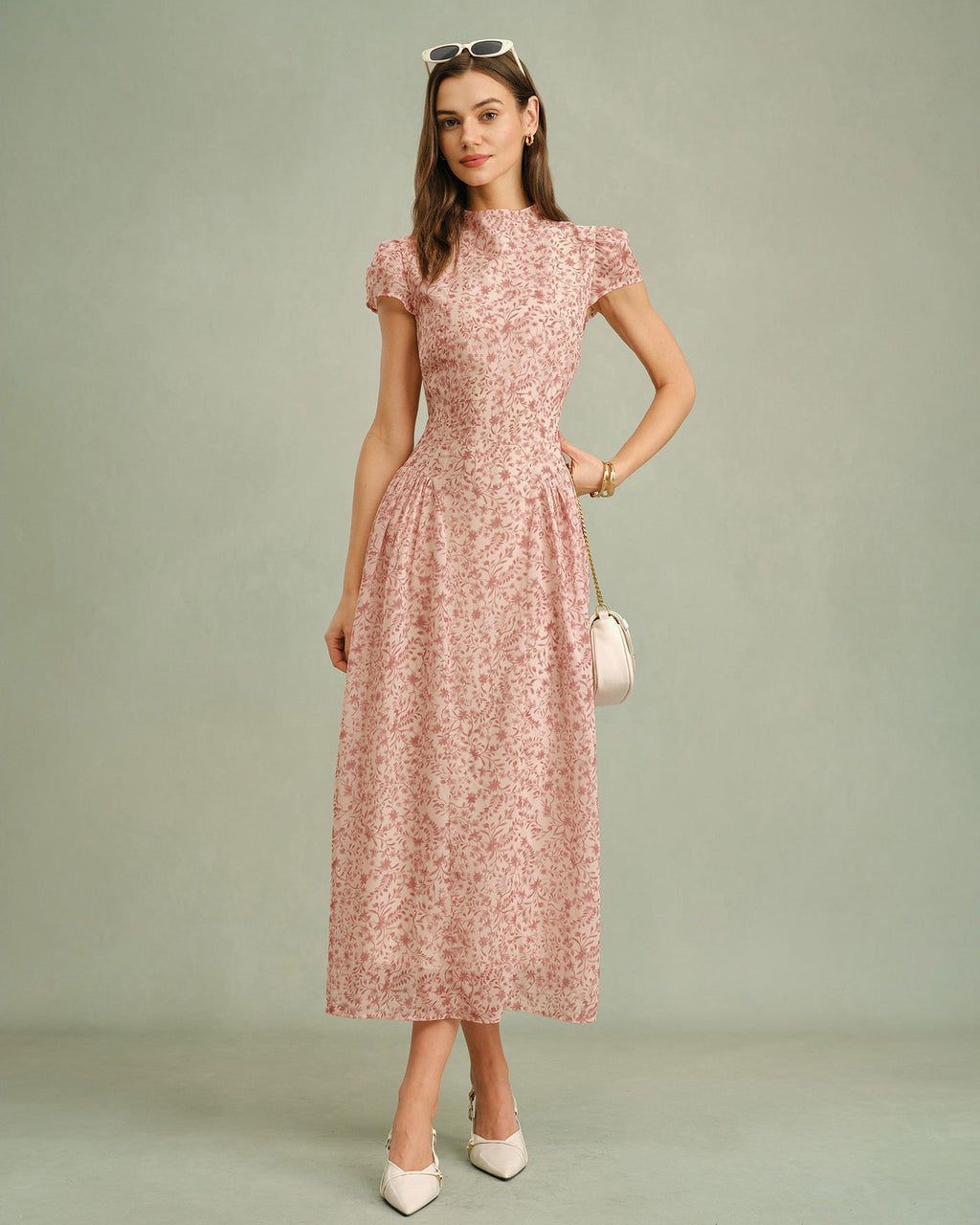 Floral Maxi Dress with Pink Mock Neck