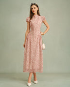Floral Maxi Dress with Pink Mock Neck