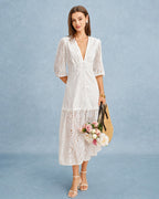 White V-Neck Cutout Maxi Dress